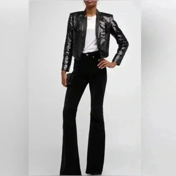 Veronica Beard Sequin Jacket Crop Blazer Delony Black Glitter 12 Notch Open $900 - Picture 6 of 9